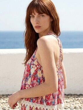 Mossimo Pink Patterned Lace-Hem Tank Top Size XL